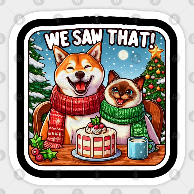 We Saw That meme Shiba Inu Siamese Cat Christmas Cake Hot Chocolate Xmas Tree Snowing Sticker by Plushism